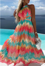 Load image into Gallery viewer, &quot;Breeze Plus&quot; Long Maxi Halter Tie Back Pleated Plus Size Spring Summer Dress