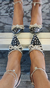 "Candle" rhinestone covered sling back heel