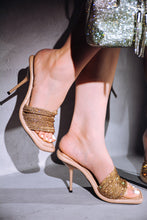 Load image into Gallery viewer, &quot;Delling&quot; nude with gold rhinestone pencil heels