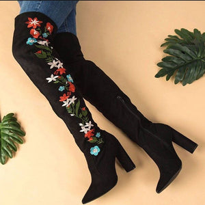 "Miss 10" floral print thigh high boots